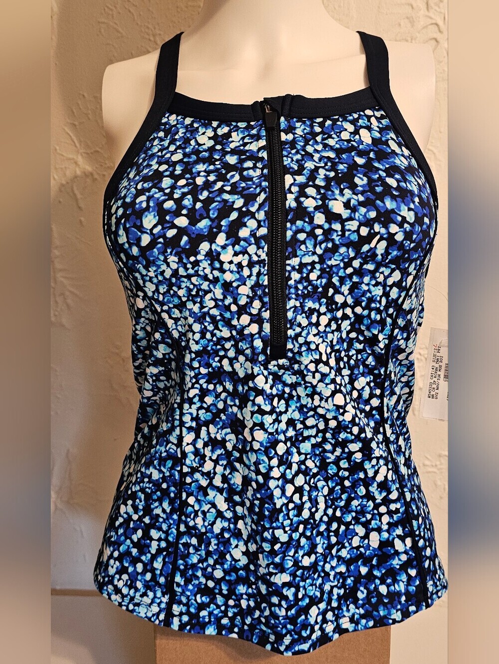 Lands' End Tankini Top Zipper Racerback Women's Swim NWT Blue Size 2
